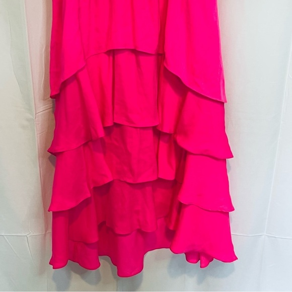 Vince Camuto Tiered NEON Pink Layered Flattering Midi Dress- Size Large NWT's - Picture 2 of 12